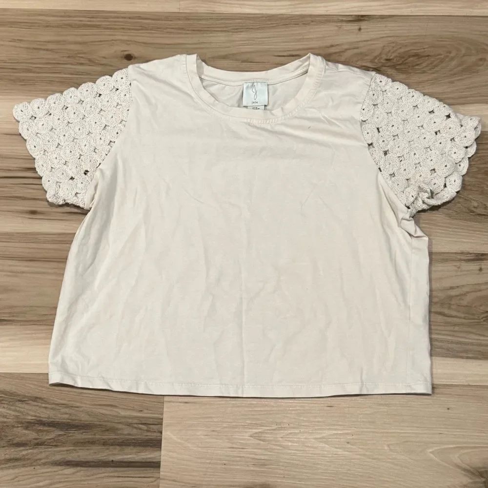Joie Cream Crochet Sleeve Tee Shirt Women’s Medium